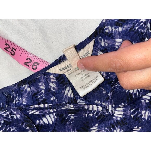 Rebecca Taylor Navy Patterned 3/4 Sleeves Silk Pleated Blouse Women's Size O - Picture 4 of 8